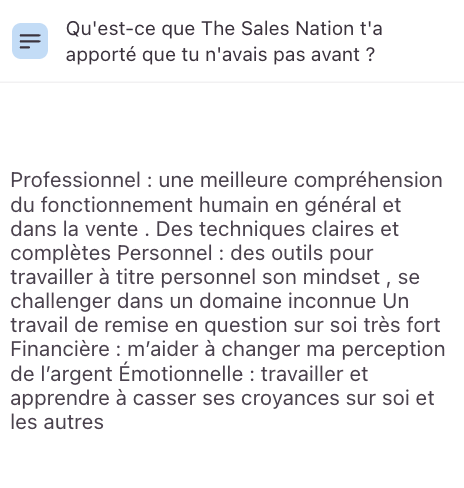 Retour écrit d'un membre de The Sales Nation 1