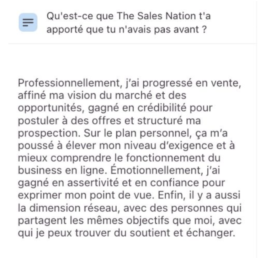 Retour écrit d'un membre de The Sales Nation 3