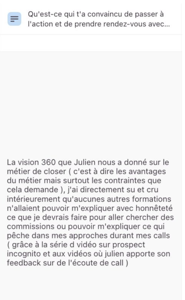 Retour écrit d'un membre de The Sales Nation 6